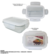 BV5200 - POTE VIDRO CANELADO RETANGULAR 370ML - BRANCO