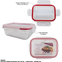BV5201 - POTE VIDRO CANELADO RETANGULAR 370ML VERMELHO