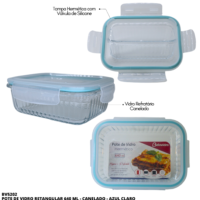 BV5202 - POTE VIDRO CANELADO RETANGULAR 640ML - AZUL