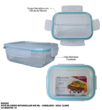 BV5202 - POTE VIDRO CANELADO RETANGULAR 640ML - AZUL
