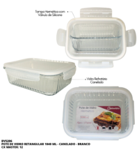 BV5206 - POTE VIDRO CANELADO RETANGULAR 1040ML - BRANCO - FINALIZAR