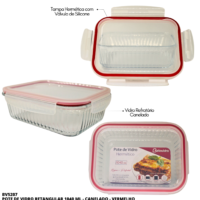 BV5207 - POTE VIDRO CANELADO RETANGULAR 1040ML - VERMELHO - FINALIZAR
