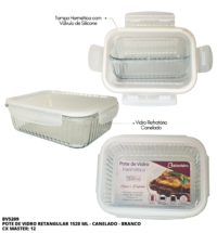 BV5209 - POTE VIDRO CANELADO RETANGULAR 1520ML - BRANCO