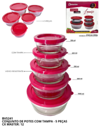 BV5241 - CONJUNTO 5 PEÇAS POTE COM TAMPA - VERMELHO - finalizar